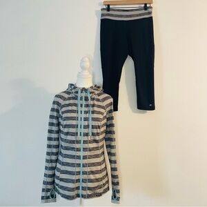 Athletic Black Capri Leggings with Gray Waistband